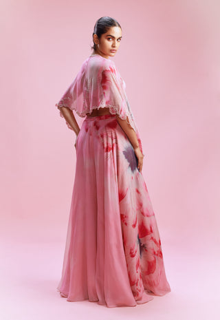 Arelia pink chiffon sharara and cape set