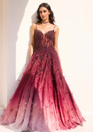 Amber maroon glow shaded gown