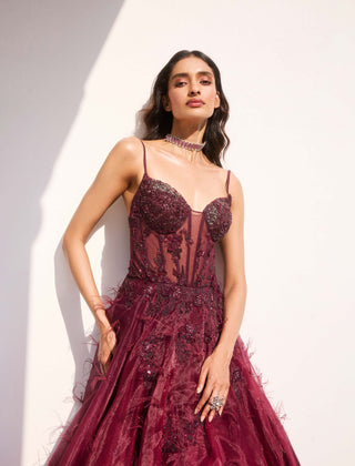 Amber maroon glow shaded gown