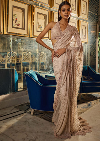 Dolly J-Jahaan Ivory Chiffon Sari Set-INDIASPOPUP.COM
