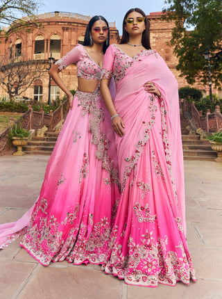 Dolly J-Pink Shaded Chiffon Lehenga Sari Set-INDIASPOPUP.COM