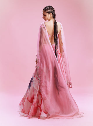 Sanvi Pink Chiffon Floral Lehenga Set by Dolly J, available on Indiaspopup.com