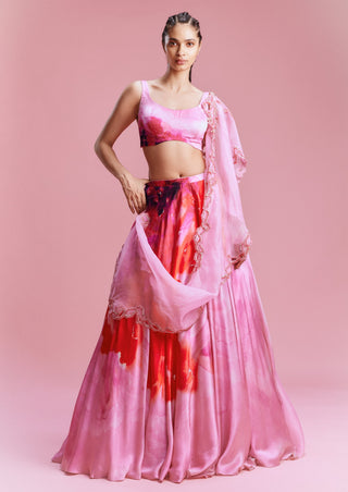 Sahana Pink Watercolor Lehenga Set by Dolly J, available on Indiaspopup.com