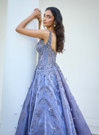 Orna Pale Purple Organza Gown by Dolly J, available on Indiaspopup.com