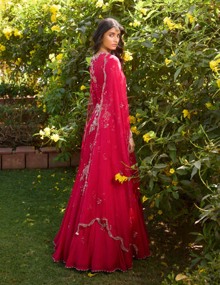 Ayelet Red Chiffon Anarkali Set by Dolly J, available on Indiaspopup.com