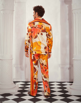 Nikita Mhaisalkar Men-Tangerine Butterfly Print Shirt And Pants-INDIASPOPUP.COM