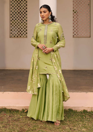 Chhavvi Aggarwal-Green Tissue Sharara Set-INDIASPOPUP.COM