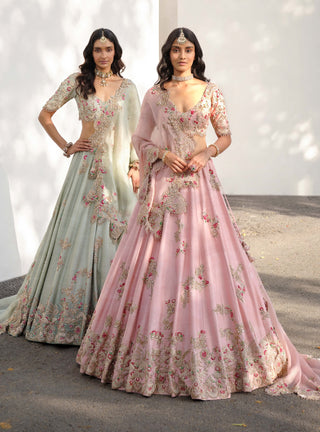 Eidel Pink Raw Silk Lehenga Set by Dolly J, available on Indiaspopup.com