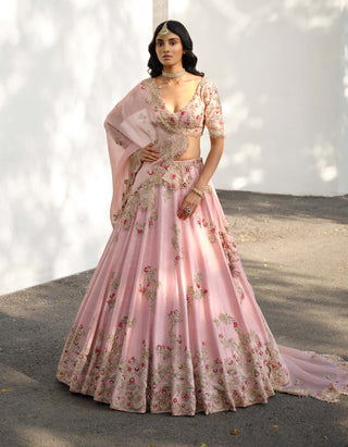 Eidel Pink Raw Silk Lehenga Set by Dolly J, available on Indiaspopup.com