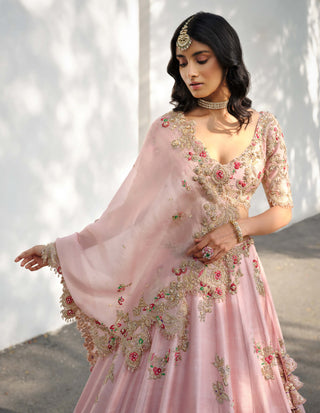 Eidel Pink Raw Silk Lehenga Set by Dolly J, available on Indiaspopup.com