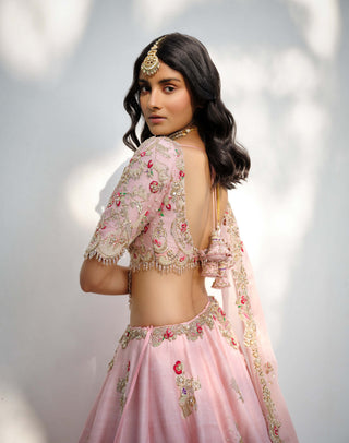 Eidel Pink Raw Silk Lehenga Set by Dolly J, available on Indiaspopup.com