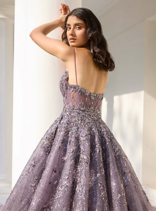 Tahel Mauve Cocktail Gown by Dolly J, available on Indiaspopup.com