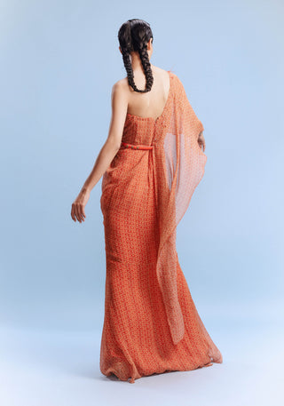 Keeva Orange Printed Draped Gown by Dolly J, available on Indiaspopup.com