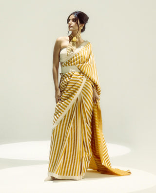 Yellow Orchre Silk Sari by Ekaya available on Indiaspopup.com