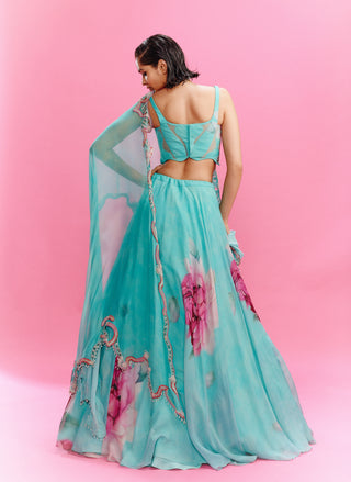 Zaira turquoise floral lehenga set