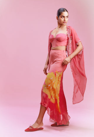 Saarah peach pink skirt with bustier and cape