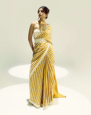 Yellow Orchre Silk Sari by Ekaya available on Indiaspopup.com