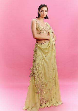 Deya Lime Panelled Lehenga Set by Dolly J, available on Indiaspopup.com