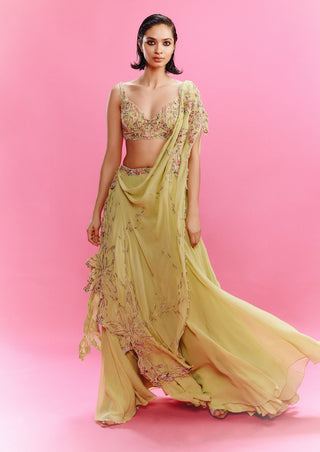 Deya Lime Panelled Lehenga Set by Dolly J, available on Indiaspopup.com