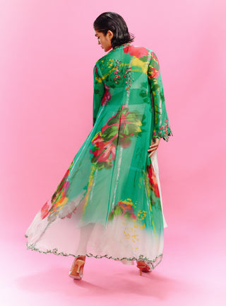 Idika Green Printed Jacket And Skirt Set by Dolly J, available on Indiaspopup.com