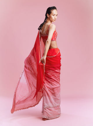 Mara Red Ombre Sari Set by Dolly J, available on Indiaspopup.com