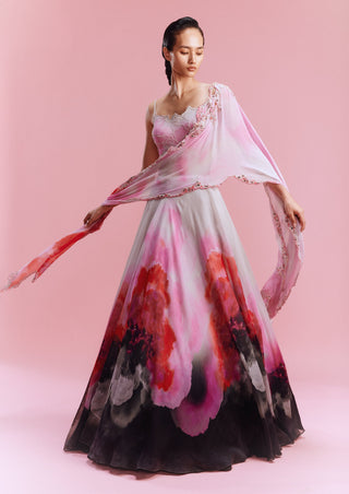 Koa Chiffon Watercolor Lehenga Set by Dolly J, available on Indiaspopup.com