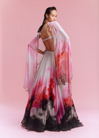 Koa Chiffon Watercolor Lehenga Set by Dolly J, available on Indiaspopup.com