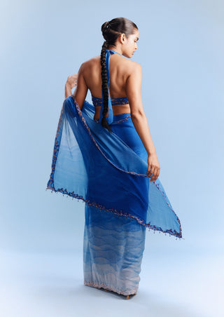 Zana Blue Ombre Sari Set by Dolly J, available on Indiaspopup.com