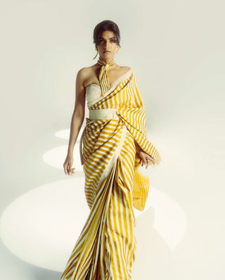 Yellow Orchre Silk Sari by Ekaya available on Indiaspopup.com