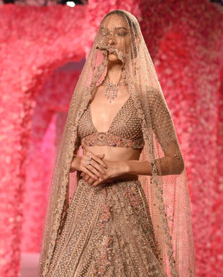 Chloe Rose Gold Lehenga Set by Dolly J, available on Indiaspopup.com