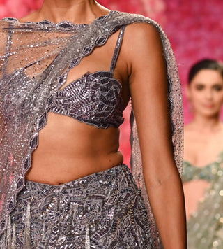 Fleur Lilac Shimmer Lehenga Set by Dolly J, available on Indiaspopup.com