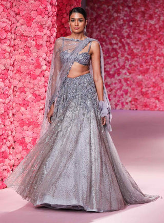 Fleur Lilac Shimmer Lehenga Set by Dolly J, available on Indiaspopup.com