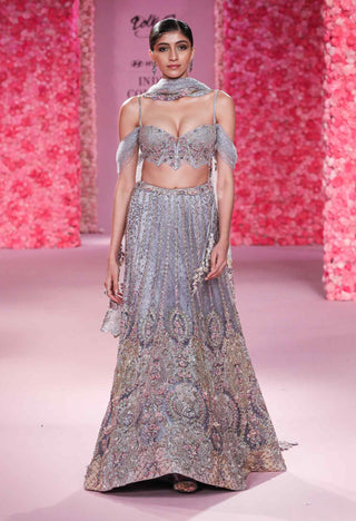 Charlott Lilac Shimmer Tulle Lehenga Set by Dolly J, available on Indiaspopup.com