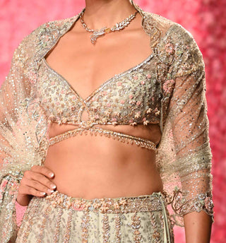 Sophia Powdery Sage Lehenga Set by Dolly J, available on Indiaspopup.com