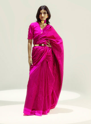 Rani pink cosmo sari with unstitched blouse piece