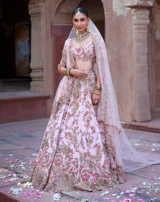 Ivati Pastel Pink Bridal Lehenga Set by Dolly J available on Indiaspopup