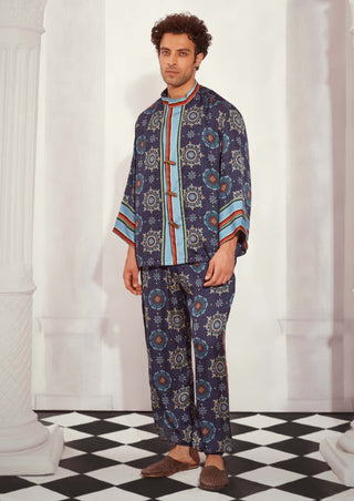 Nikita Mhaisalkar Men-Blue Mosaic Print Kimono And Pants-INDIASPOPUP.COM