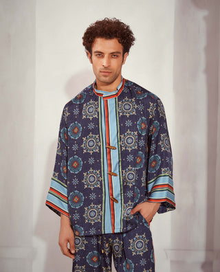 Nikita Mhaisalkar Men-Blue Mosaic Print Kimono And Pants-INDIASPOPUP.COM