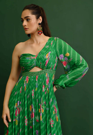 Chamee And Palak-Green Adele One Shoulder Gown-INDIASPOPUP.COM