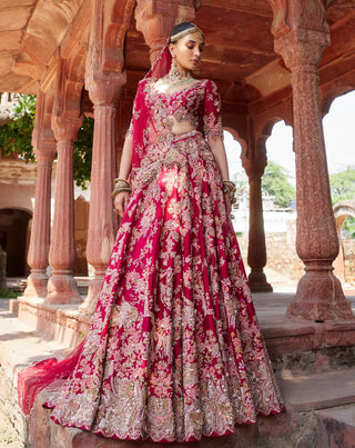 Indraja red bridal lehenga set