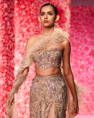 Louise Pale Gold Lehenga Set by Dolly J, available on Indiaspopup.com