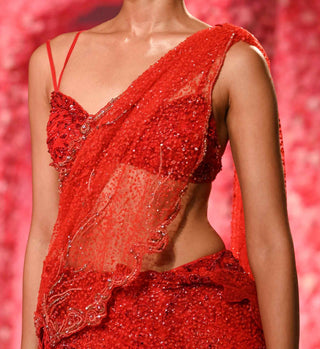 Martine Scarlet Lehenga Sari Set by Dolly J, available on Indiaspopup.com