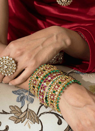 Devangi red green kundan bangles