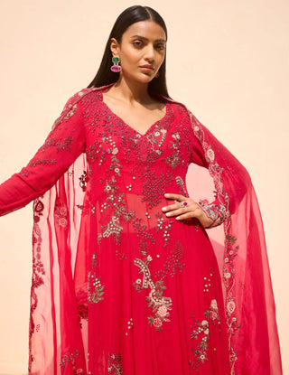 Blushfire red kurta sharara set