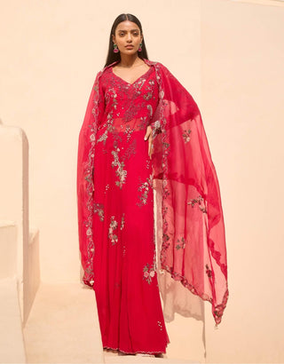 Blushfire red kurta sharara set