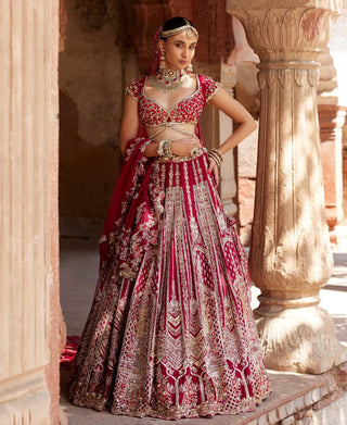 Urvi deep red bridal lehenga set