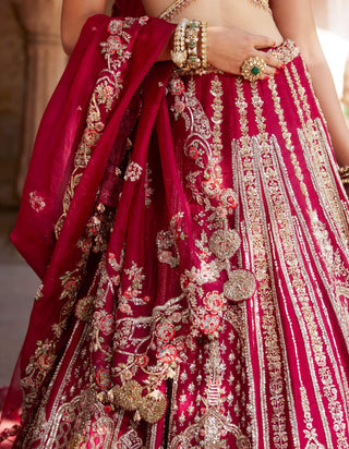 Urvi deep red bridal lehenga set