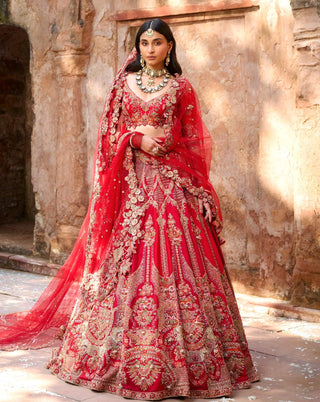 Arihee red bridal lehenga set