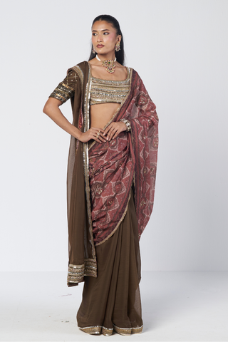 Goblet olive sari set
