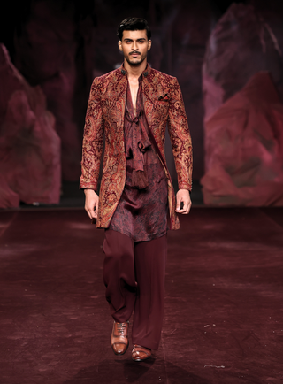 Lakshya garnet wine sherwani set